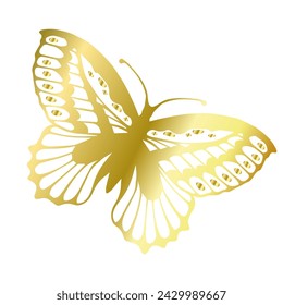 Decorative winged insect of a golden butterfly. Vector graphics.