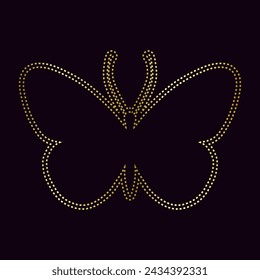 Decorative winged insect, golden outline of a butterfly. Vector graphics.