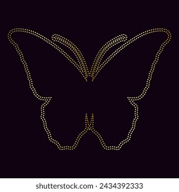 Decorative winged insect, golden outline of a butterfly. Vector graphics.