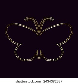 Decorative winged insect, golden outline of a butterfly. Vector graphics.