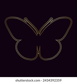 Decorative winged insect, golden outline of a butterfly. Vector graphics.