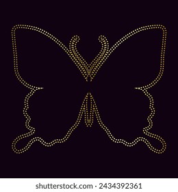 Decorative winged insect, golden outline of a butterfly. Vector graphics.