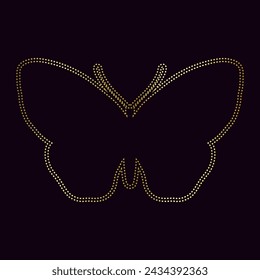 Decorative winged insect, golden outline of a butterfly. Vector graphics.