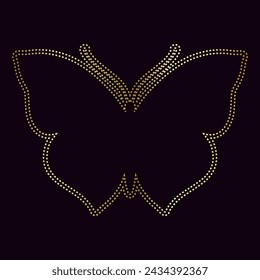 Decorative winged insect, golden outline of a butterfly. Vector graphics.