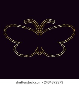 Decorative winged insect, golden outline of a butterfly. Vector graphics.