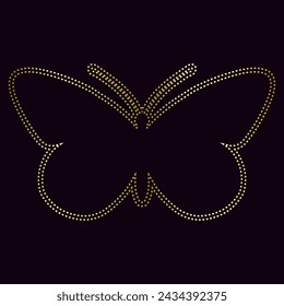 Decorative winged insect, golden outline of a butterfly. Vector graphics.