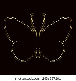 Decorative winged insect, golden outline of a butterfly. Vector graphics.