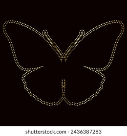 Decorative winged insect, golden outline of a butterfly. Vector graphics.