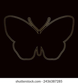 Decorative winged insect, golden outline of a butterfly. Vector graphics.