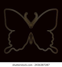 Decorative winged insect, golden outline of a butterfly. Vector graphics.