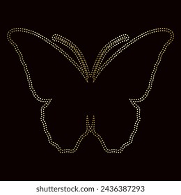 Decorative winged insect, golden outline of a butterfly. Vector graphics.