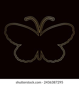 Decorative winged insect, golden outline of a butterfly. Vector graphics.