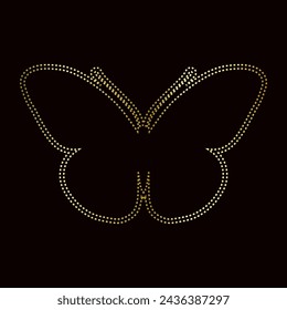 Decorative winged insect, golden outline of a butterfly. Vector graphics.