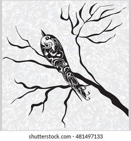 Decorative winter background black and white bird on a tree branch art abstract modern vector creative