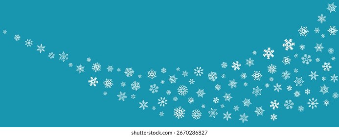 Fundo decorativo de inverno com ondas de flocos de neve azuis, neve e estrelas. Borda de Natal, quadro de feriado festivo, ilustração vetorial de Ano Novo. EPS 10 inverno floco de neve padrão projeto de fundo