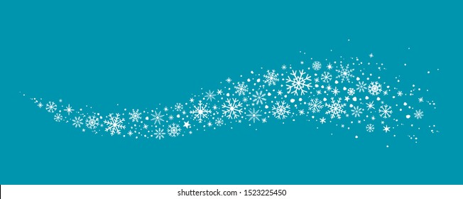 decorative winter background with hand drawn snowflakes, snow, stars, design elements
