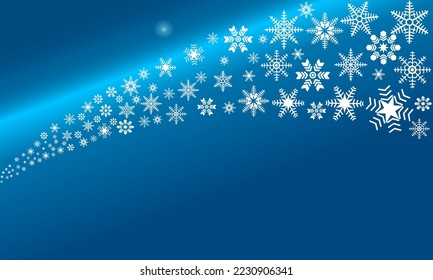fondo de invierno decorativo con copos de nieve dibujados a mano, nieve, estrellas, elementos de diseño vectorial. Fondo con copos de nieve volando.