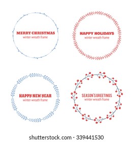 Decorative winter circle wreath collection for christmas invitations, frames and borders