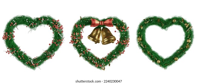 Decorative winter holidays wreath with green holly branches berries,Christmas and new year elements.
