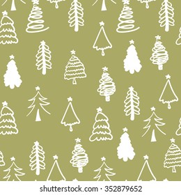 Decorative winter seamless pattern with christmas tree. Christmas background.