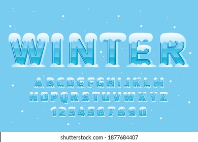 decorative winter with snow Font and Alphabet