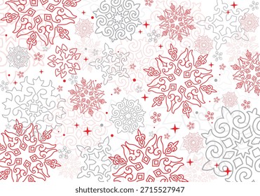 Decorative Winter Snowflake Pattern in Ornamental Style. Suitable for holiday design, textiles, wrapping paper, wallpapers, and seasonal decorations.