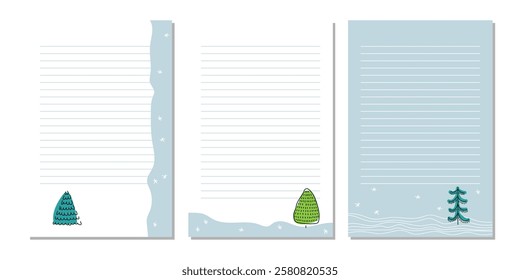 Decorative winter-themed stationery with trees and snowflakes for holiday notes
