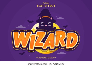 decorative wizard cat halloween editable text effect vector design