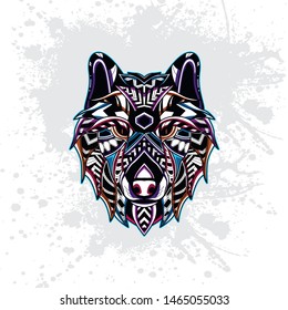 decorative wolf rousing color from pattern art