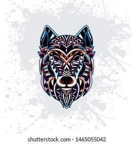 decorative wolf rousing color from pattern art
