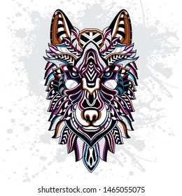 decorative wolf rousing color from pattern art