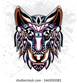 decorative wolf rousing color from pattern art