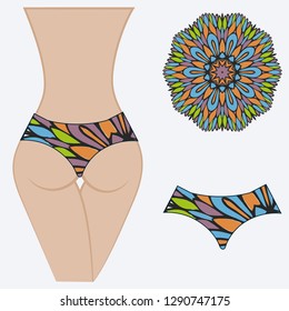 decorative women's pants with a floral pattern. Vector illustration. Fashionable print. An example of a design on a mannequin.
