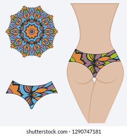decorative women's pants with a floral pattern. Vector illustration. Fashionable print. An example of a design on a mannequin.