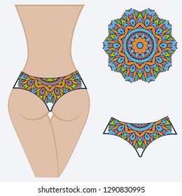 decorative women's pants with a floral pattern. Vector illustration. Fashionable print. An example of a design on a mannequin.