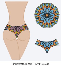 decorative women's pants with a floral pattern. Vector illustration. Fashionable print. An example of a design on a mannequin.