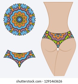decorative women's pants with a floral pattern. Vector illustration. Fashionable print. An example of a design on a mannequin.
