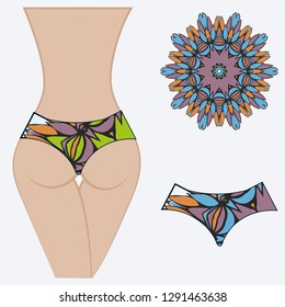 decorative women's pants with a floral pattern. Vector illustration. Fashionable print. An example of a design on a mannequin.