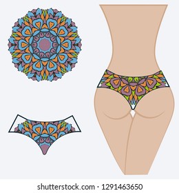 decorative women's pants with a floral pattern. Vector illustration. Fashionable print. An example of a design on a mannequin.