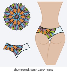 decorative women's pants with a floral pattern. Vector illustration. Fashionable print. An example of a design on a mannequin.