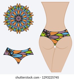 decorative women's pants with a floral pattern. Vector illustration. Fashionable print. An example of a design on a mannequin.