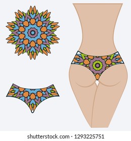 decorative women's pants with a floral pattern. Vector illustration. Fashionable print. An example of a design on a mannequin.