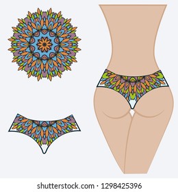 decorative women's pants with a floral pattern. Vector illustration. Fashionable print. An example of a design on a mannequin.