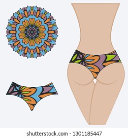decorative women's pants with a floral pattern. Vector illustration. Fashionable print. An example of a design on a mannequin.