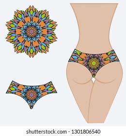 decorative women's pants with a floral pattern. Vector illustration. Fashionable print. An example of a design on a mannequin.
