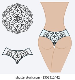 decorative women's pants with a floral pattern. Vector illustration. Fashionable print. An example of a design on a mannequin.