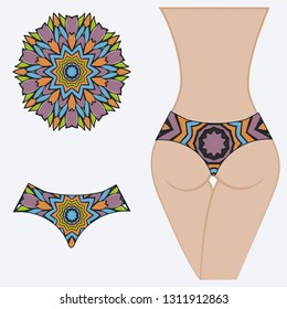 decorative women's pants with a floral pattern. Vector illustration. Fashionable print. An example of a design on a mannequin.
