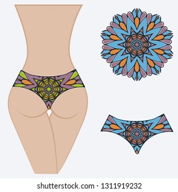decorative women's pants with a floral pattern. Vector illustration. Fashionable print. An example of a design on a mannequin.