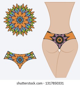 decorative women's pants with a floral pattern. Vector illustration. Fashionable print. An example of a design on a mannequin.