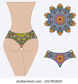 decorative women's pants with a floral pattern. Vector illustration. Fashionable print. An example of a design on a mannequin.